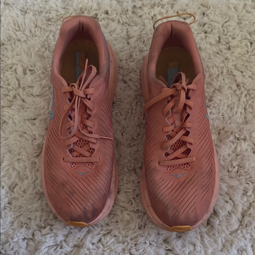 Hoka Pink Athletic Shoes Sleek Design Cushioned Sole